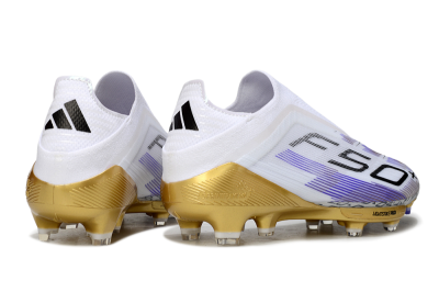 Adidas F50+ Elite Lightstrike Pro Laceless FG Low-Tops Football Boots - White/Purple/Gold