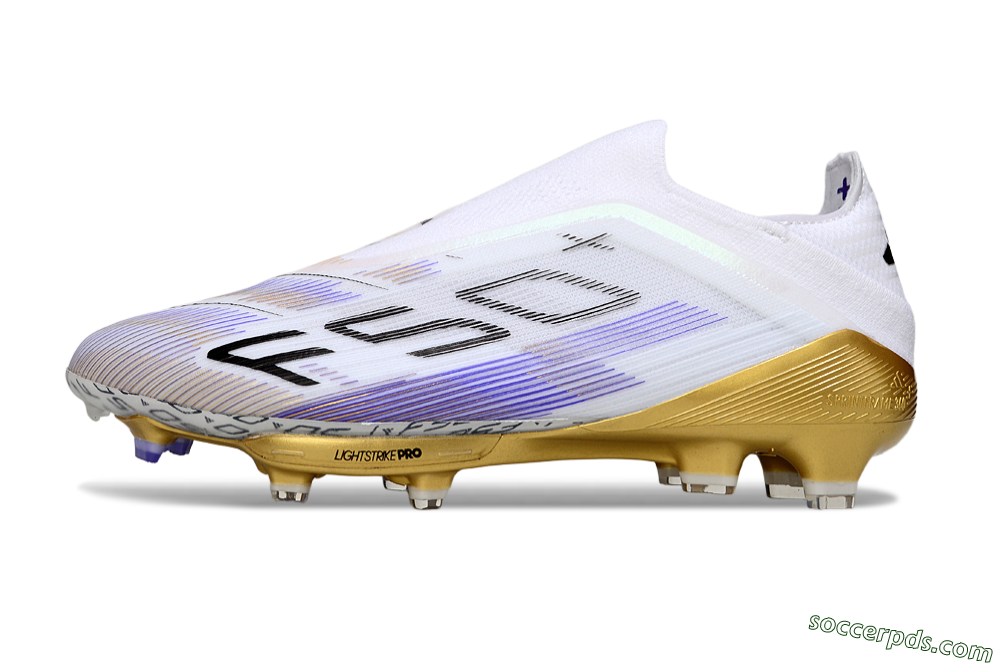 Adidas F50+ Elite Lightstrike Pro Laceless FG Low-Tops Football Boots - White/Purple/Gold 2