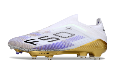 Adidas F50+ Elite Lightstrike Pro Laceless FG Low-Tops Football Boots - White/Purple/Gold