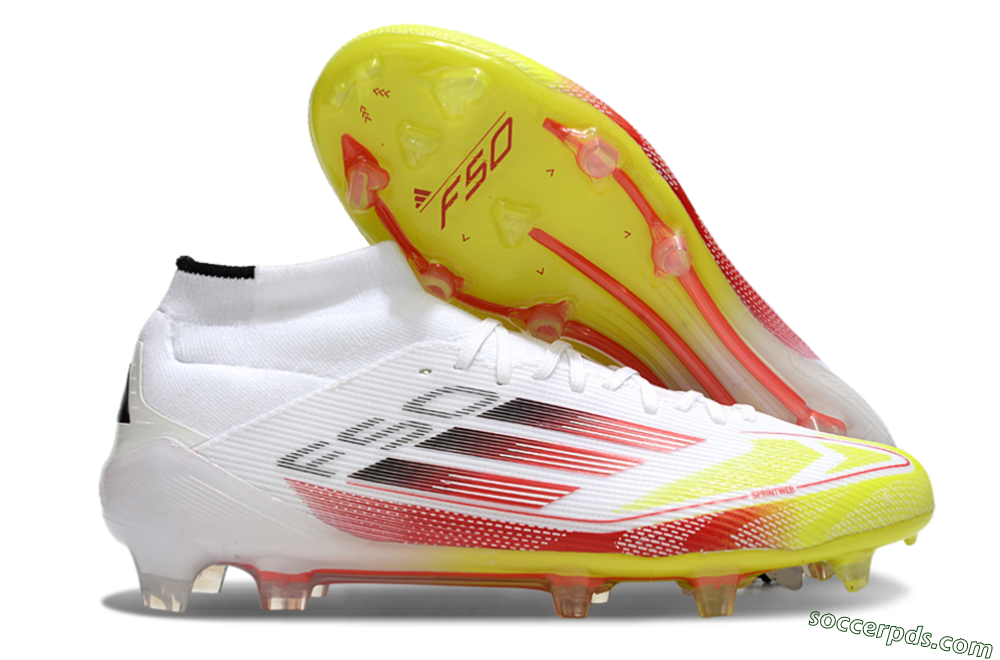 Adidas F50 Elite Mid FG High-Tops Football Boots - White/Red/Yellow 1