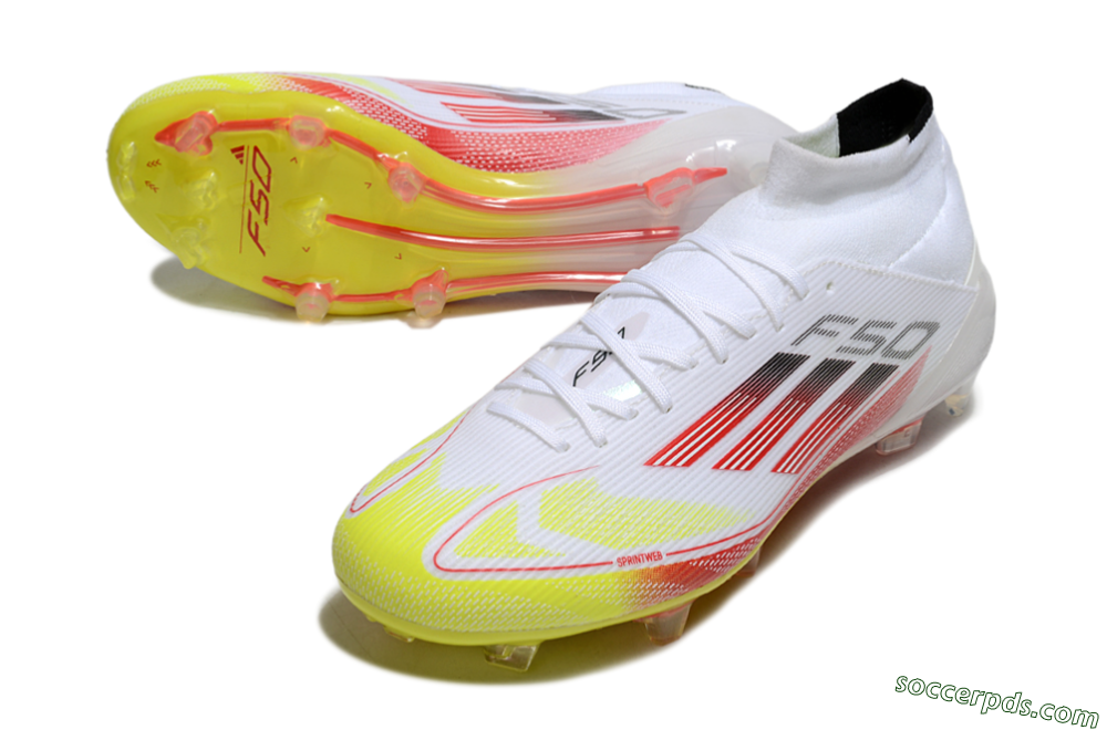 Adidas F50 Elite Mid FG High-Tops Football Boots - White/Red/Yellow 3