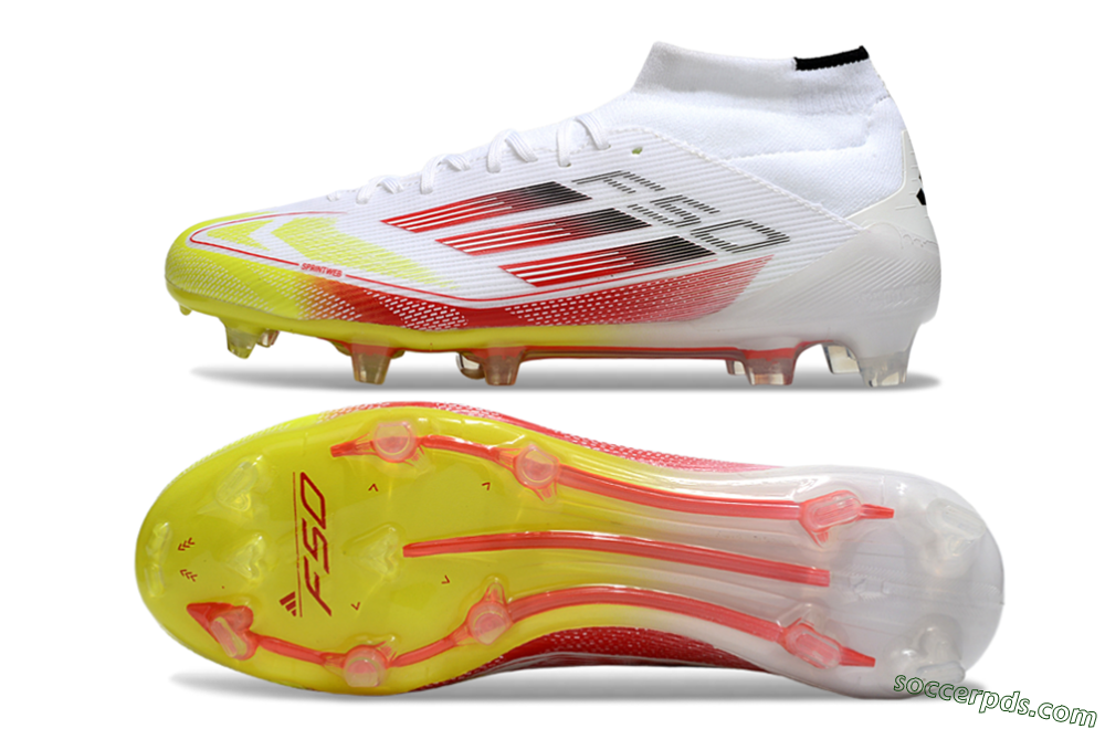 Adidas F50 Elite Mid FG High-Tops Football Boots - White/Red/Yellow 0