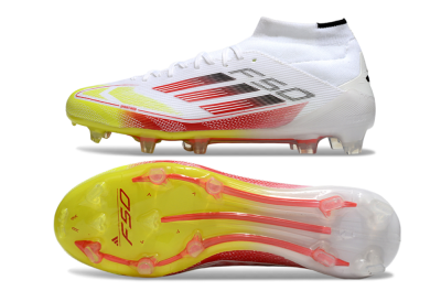 Adidas F50 Elite Mid FG High-Tops Football Boots - White/Red/Yellow