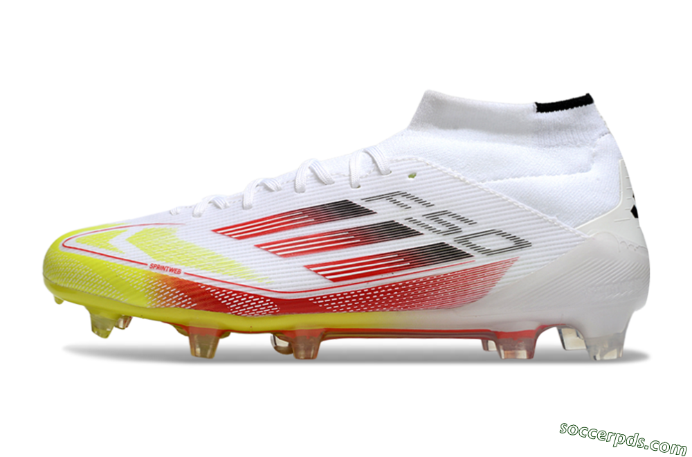 Adidas F50 Elite Mid FG High-Tops Football Boots - White/Red/Yellow 2