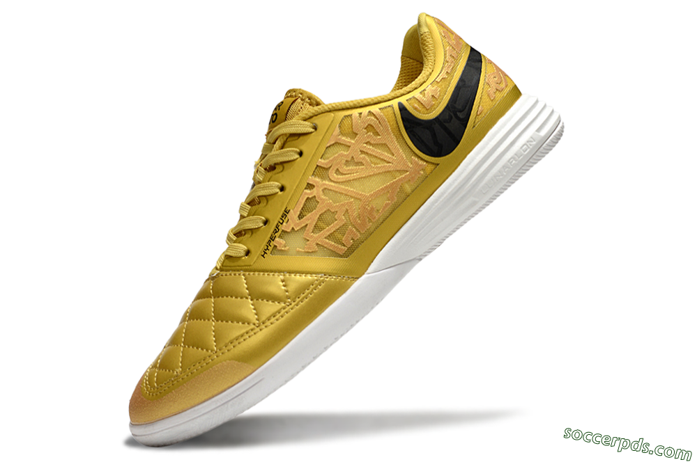 Nike Lunar Gato 2 IC Low-Tops Football Shoes - Gold/Black/White 5