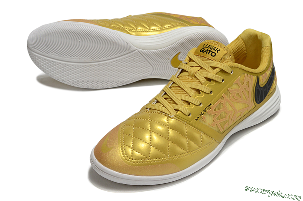 Nike Lunar Gato 2 IC Low-Tops Football Shoes - Gold/Black/White 3
