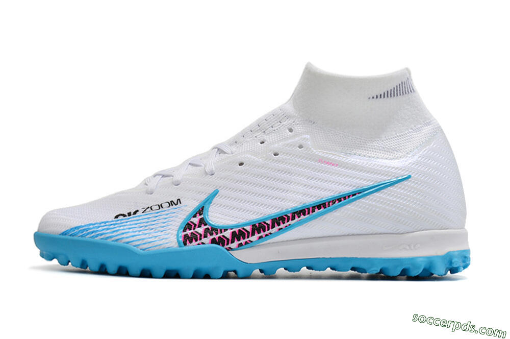 Nike Air Zoom Mercurial Superfly 10 Elite TF High-Tops Football Shoes - White/Blue/Red 2