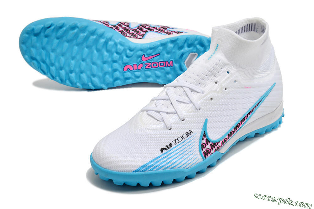 Nike Air Zoom Mercurial Superfly 10 Elite TF High-Tops Football Shoes - White/Blue/Red 3