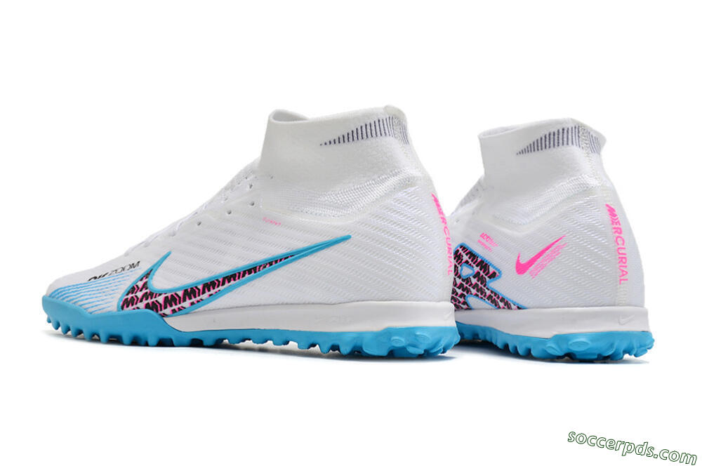 Nike Air Zoom Mercurial Superfly 10 Elite TF High-Tops Football Shoes - White/Blue/Red 5