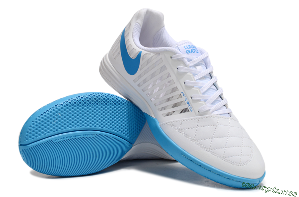 Nike Lunar Gato 2 IC Low-Tops Football Shoes - White/Blue 4