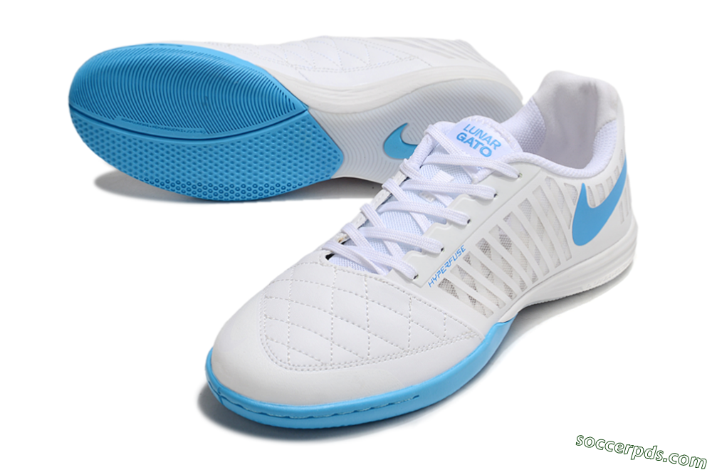 Nike Lunar Gato 2 IC Low-Tops Football Shoes - White/Blue 3