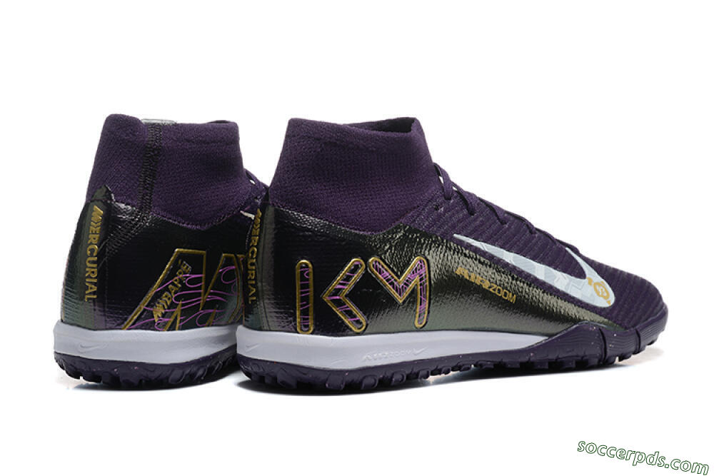 Nike Air Zoom Mercurial Superfly 10 Elite TF High-Tops Football Shoes - Purple/White/Gold 9