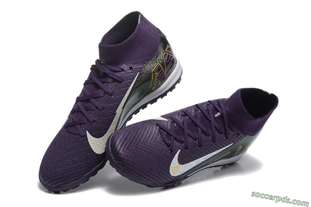 Nike Air Zoom Mercurial Superfly 10 Elite TF High-Tops Football Shoes - Purple/White/Gold 6