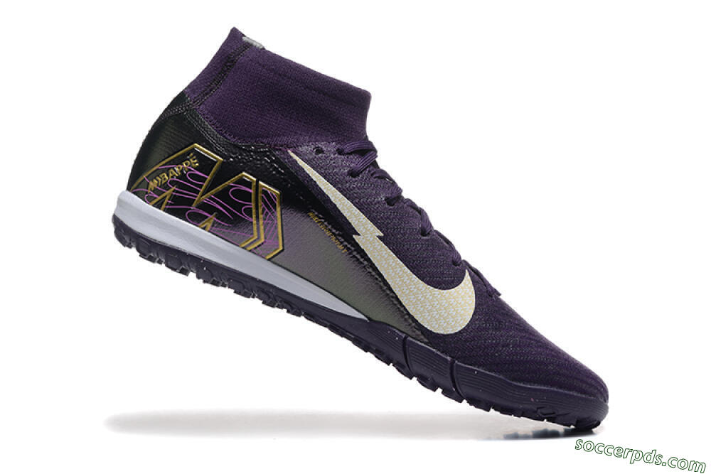 Nike Air Zoom Mercurial Superfly 10 Elite TF High-Tops Football Shoes - Purple/White/Gold 7