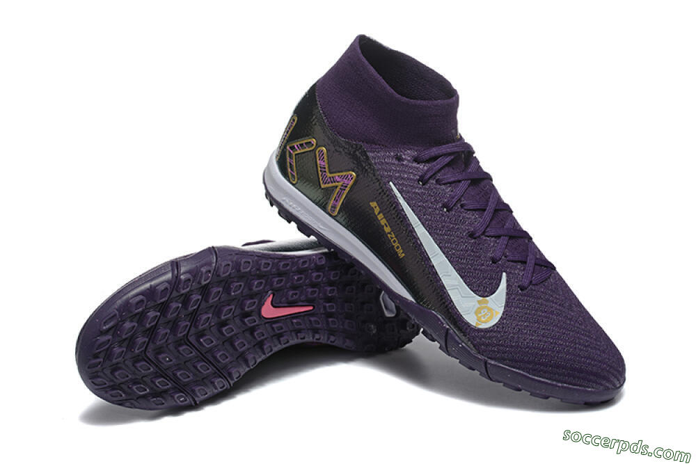 Nike Air Zoom Mercurial Superfly 10 Elite TF High-Tops Football Shoes - Purple/White/Gold 4