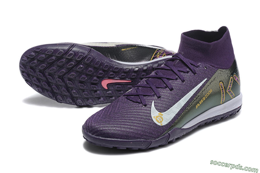 Nike Air Zoom Mercurial Superfly 10 Elite TF High-Tops Football Shoes - Purple/White/Gold 3