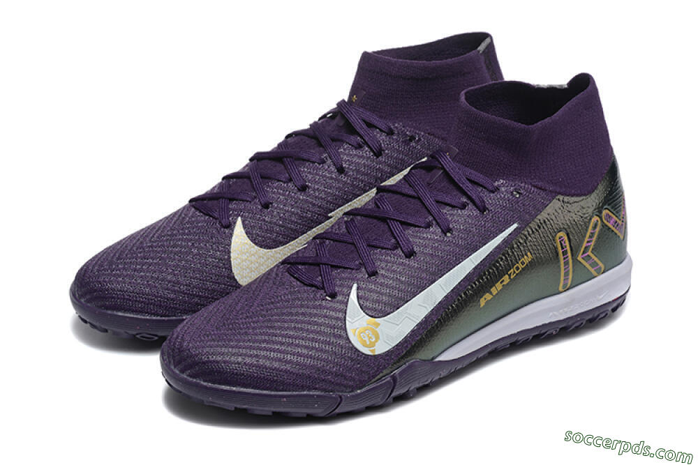 Nike Air Zoom Mercurial Superfly 10 Elite TF High-Tops Football Shoes - Purple/White/Gold 5