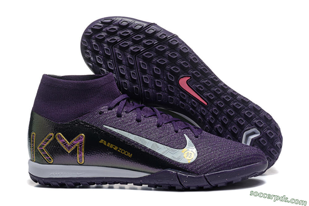 Nike Air Zoom Mercurial Superfly 10 Elite TF High-Tops Football Shoes - Purple/White/Gold 1