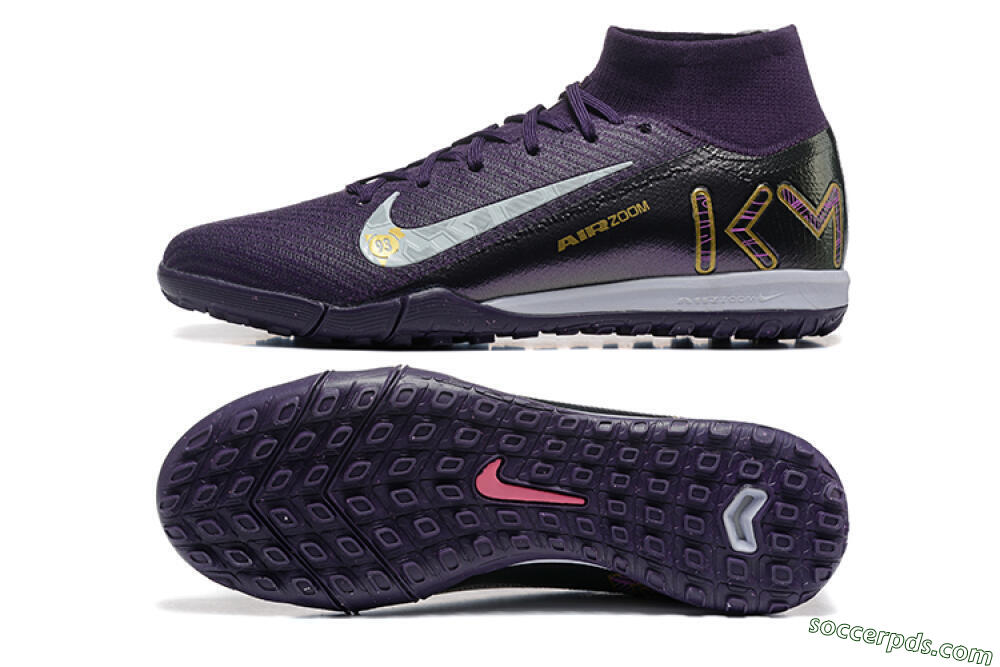 Nike Air Zoom Mercurial Superfly 10 Elite TF High-Tops Football Shoes - Purple/White/Gold 0