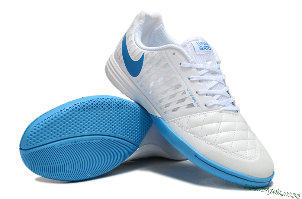 Nike Lunar Gato 2 IC Low-Tops Football Shoes - White/Blue 3