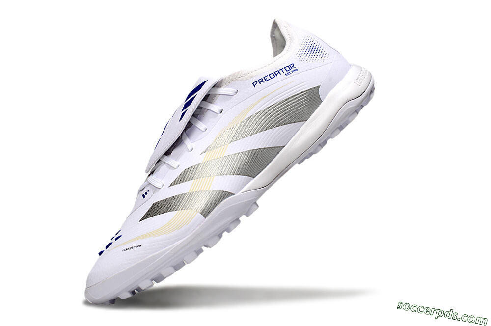 Adidas Predator Elite Foldover Tongue TF Low-Tops Football Shoes - White/Silver/Blue 5