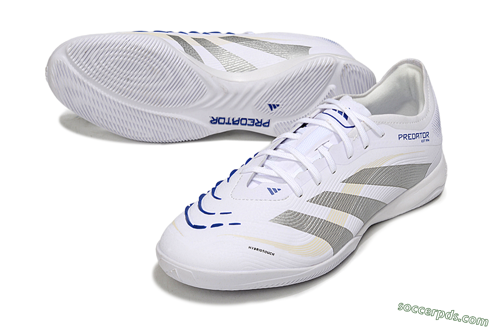 Adidas Predator 25 Elite IC Low-Tops Football Shoes - White/Silver/Blue 3