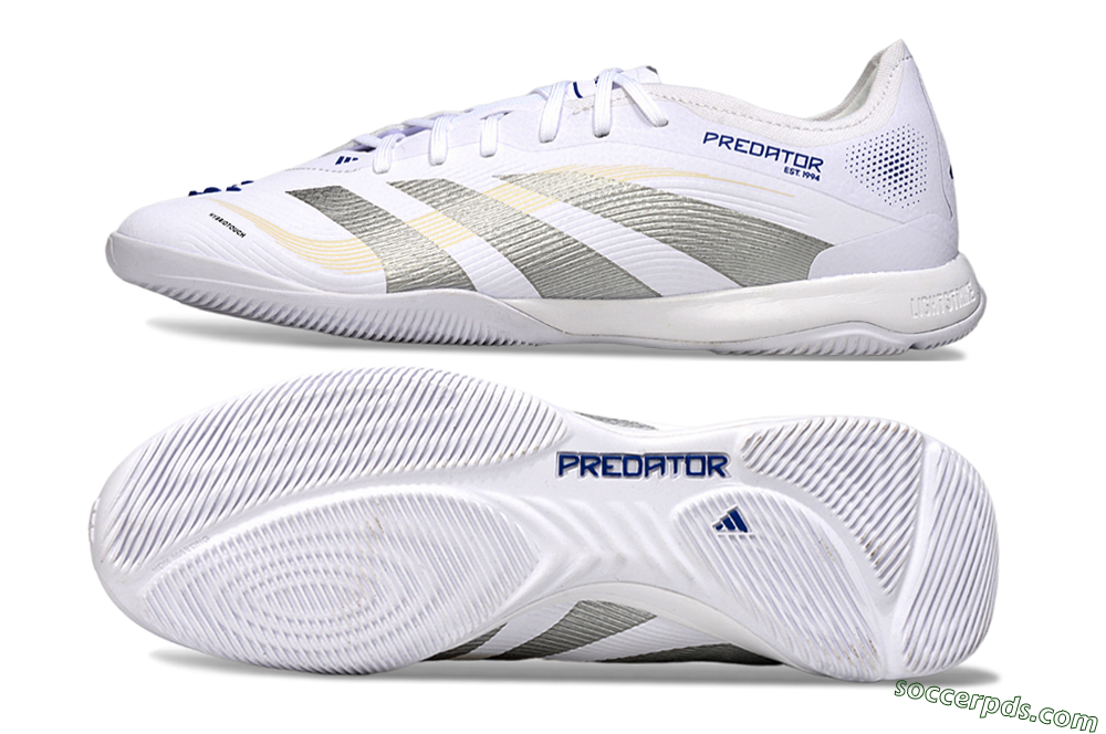 Adidas Predator 25 Elite IC Low-Tops Football Shoes - White/Silver/Blue 0