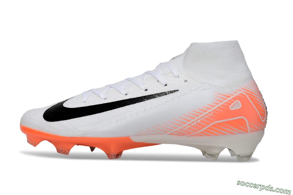 Nike Air Zoom Mercurial Superfly 10 Elite FG High-Tops Football Boots - White/Black/Orange 2
