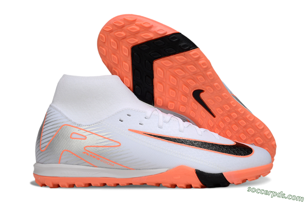 Nike Air Zoom Mercurial Superfly 10 Academy TF High-Tops Football Shoes - White/Black/Orange/Silver 1