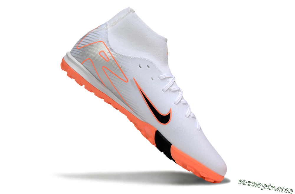 Nike Air Zoom Mercurial Superfly 10 Academy TF High-Tops Football Shoes - White/Black/Orange/Silver 4
