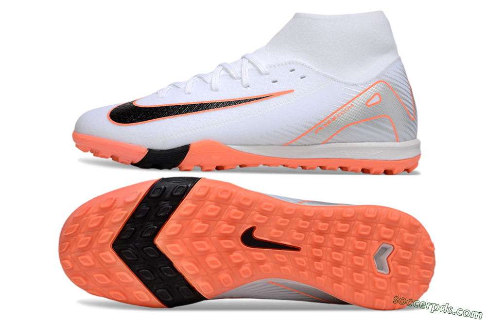 Nike Air Zoom Mercurial Superfly 10 Academy TF High-Tops Football Shoes - White/Black/Orange/Silver 0