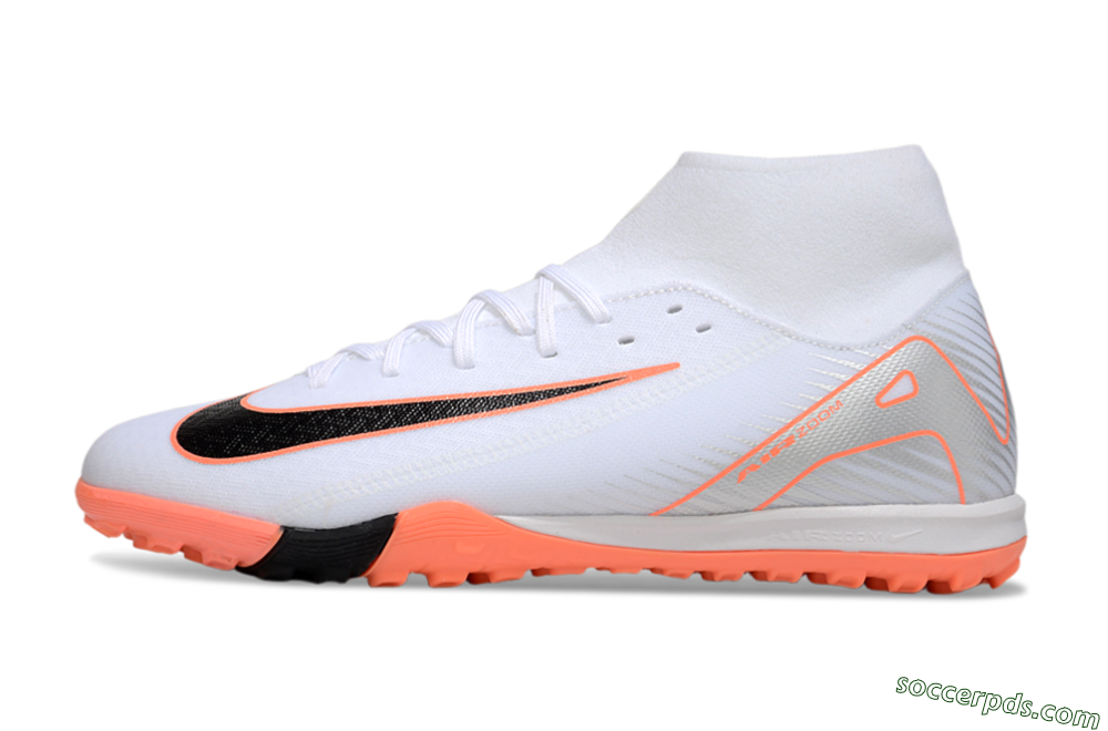 Nike Air Zoom Mercurial Superfly 10 Academy TF High-Tops Football Shoes - White/Black/Orange/Silver 2