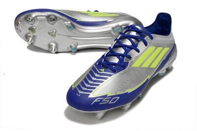 Adidas F50 Elite SG Low-Tops Football Boots - Silver/Yellow/Blue