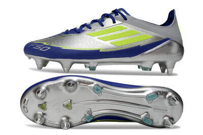 Adidas F50 Elite SG Low-Tops Football Boots - Silver/Yellow/Blue