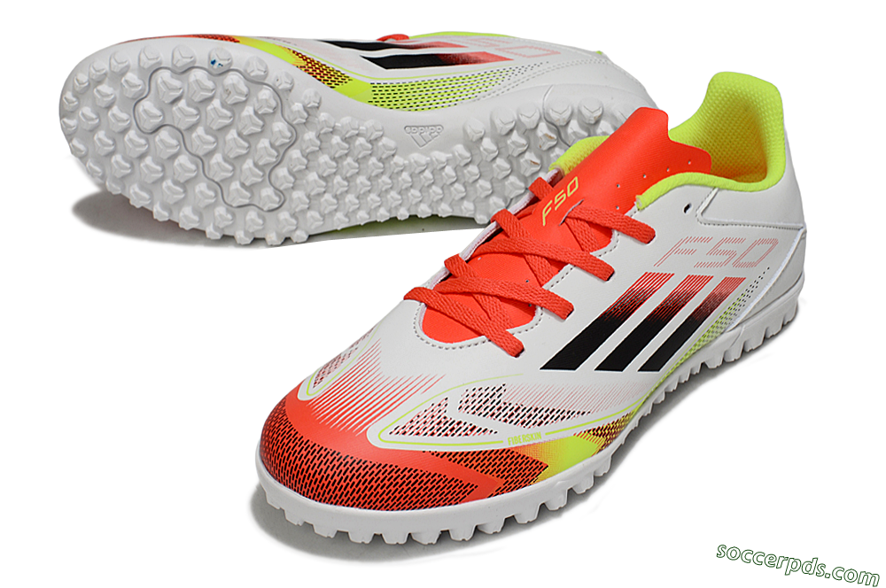 Adidas F50 Club TF Low-Tops Football Shoes - White/Red/Yellow 3