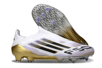 Adidas F50 Elite Laceless FG Low-Tops Football Boots - White/Black/Purple/Gold