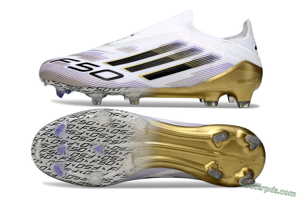 Adidas F50 Elite Laceless FG Low-Tops Football Boots - White/Black/Purple/Gold 0