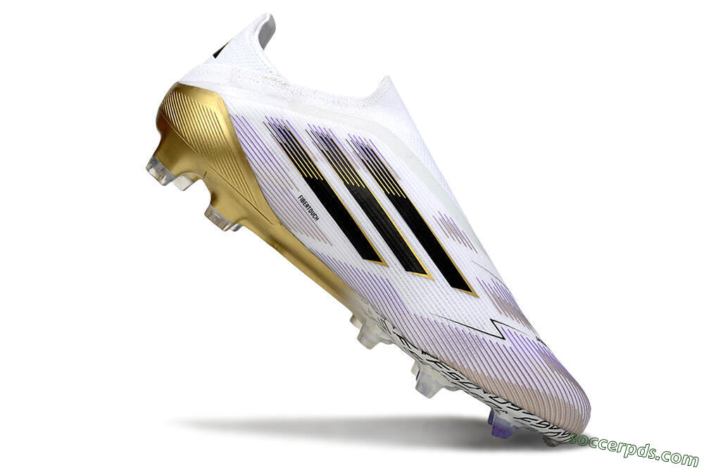 Adidas F50 Elite Laceless FG Low-Tops Football Boots - White/Black/Purple/Gold 4