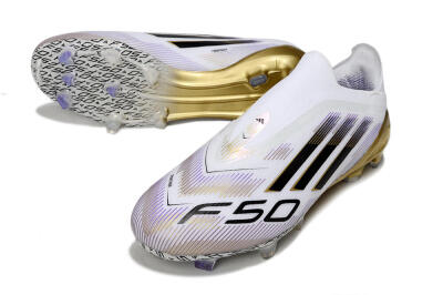 Adidas F50 Elite Laceless FG Low-Tops Football Boots - White/Black/Purple/Gold