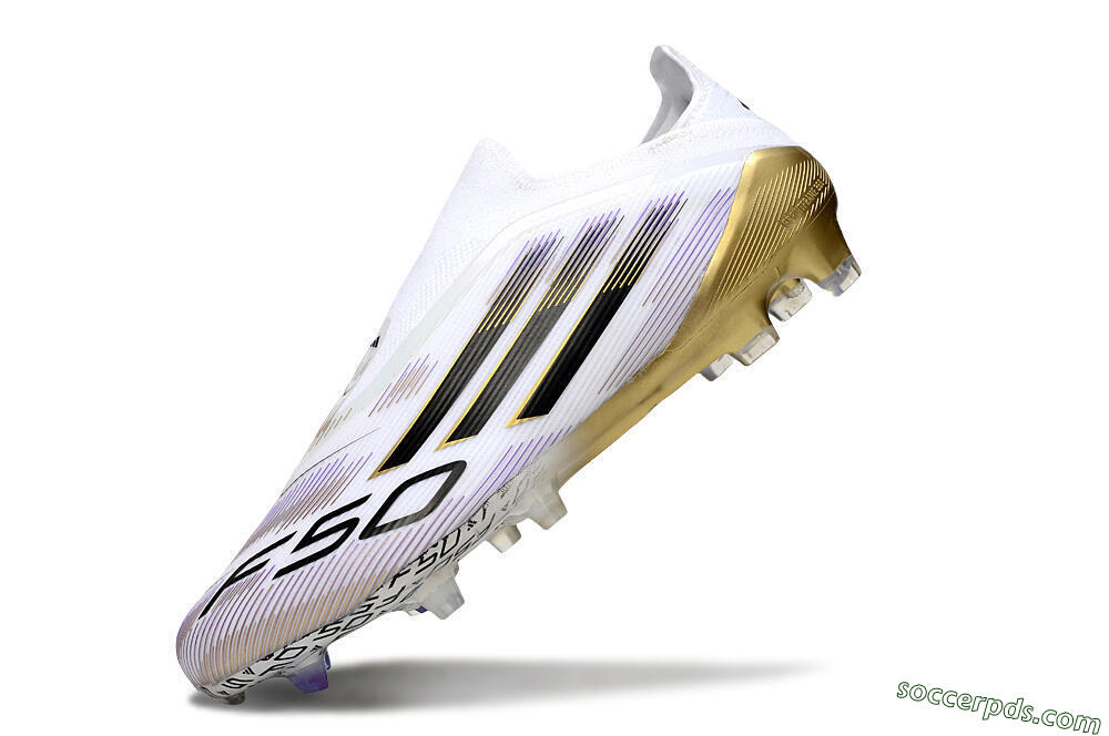 Adidas F50 Elite Laceless FG Low-Tops Football Boots - White/Black/Purple/Gold 5
