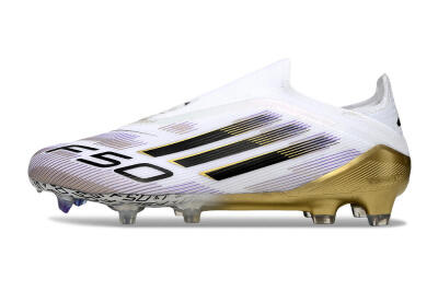 Adidas F50 Elite Laceless FG Low-Tops Football Boots - White/Black/Purple/Gold