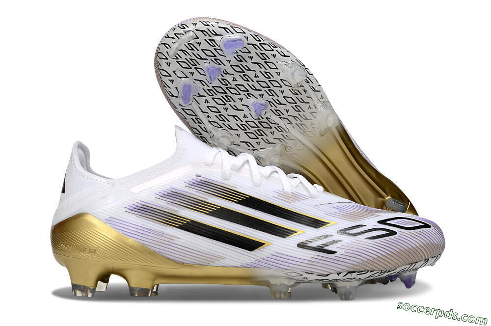 Adidas F50 Elite FG Low-Tops Football Boots - White/Black/Purple/Gold 1