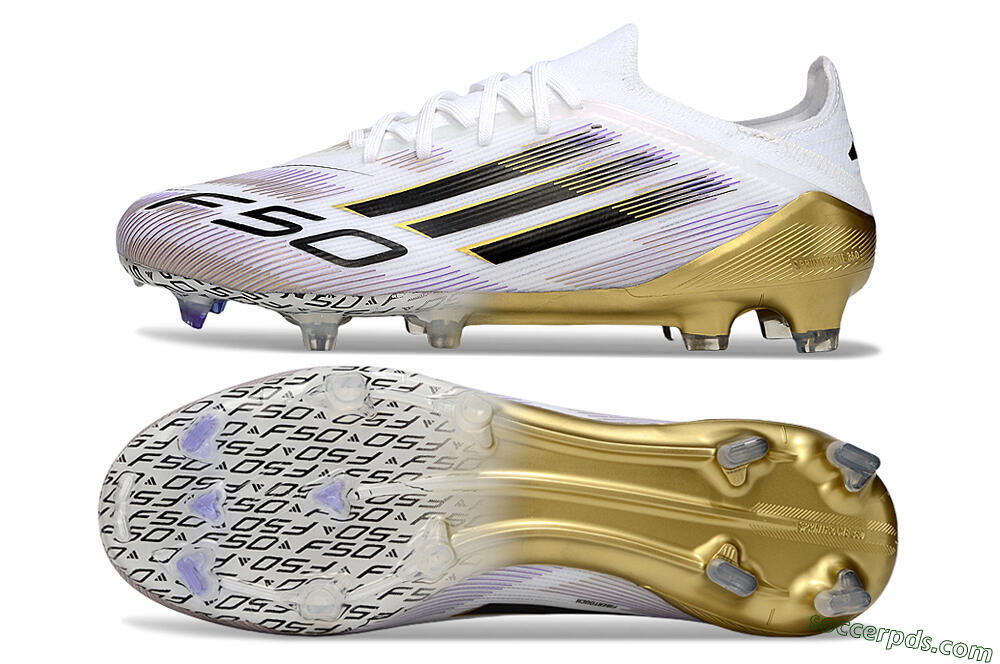 Adidas F50 Elite FG Low-Tops Football Boots - White/Black/Purple/Gold 0