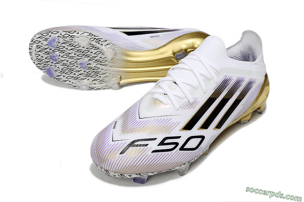 Adidas F50 Elite FG Low-Tops Football Boots - White/Black/Purple/Gold 3