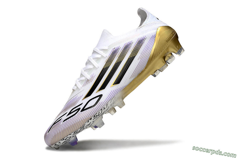 Adidas F50 Elite FG Low-Tops Football Boots - White/Black/Purple/Gold 5