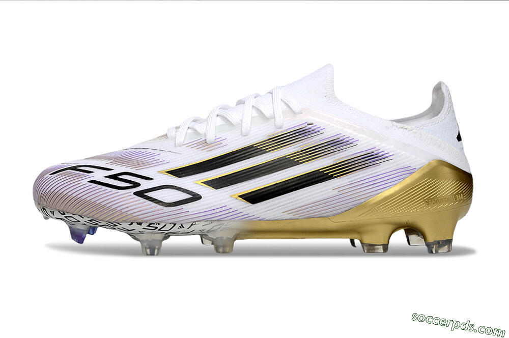 Adidas F50 Elite FG Low-Tops Football Boots - White/Black/Purple/Gold 2