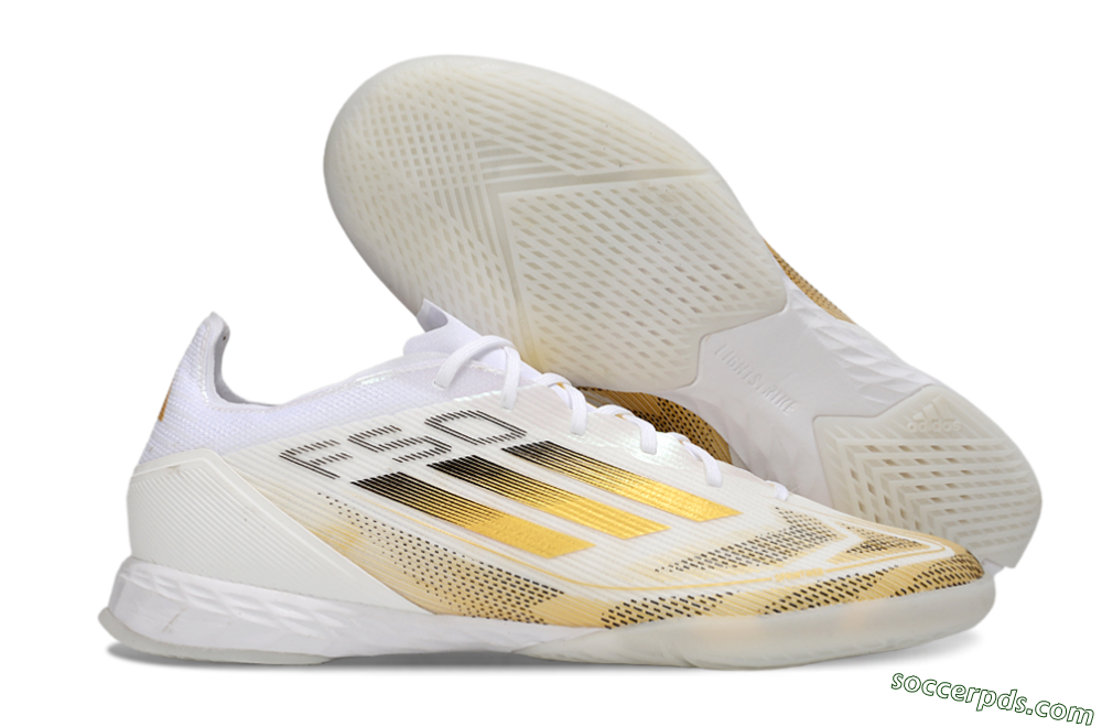 Adidas F50 Pro IC Low-Tops Football Shoes - White/Black/Gold 1