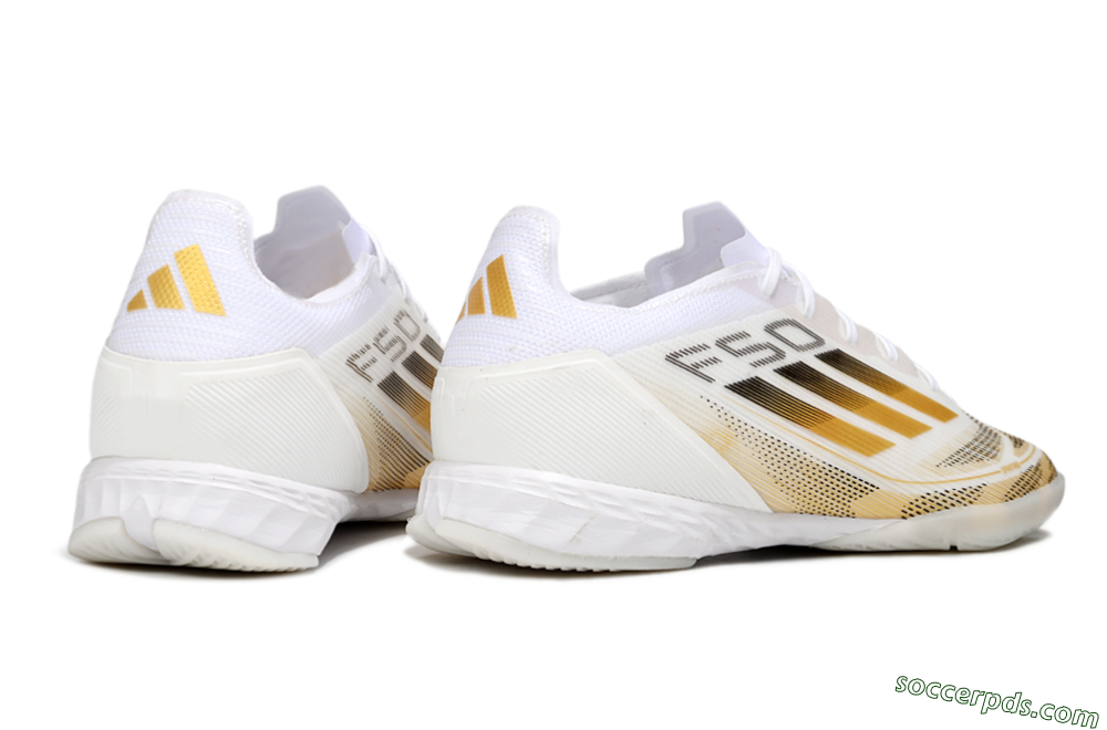 Adidas F50 Pro IC Low-Tops Football Shoes - White/Black/Gold 6