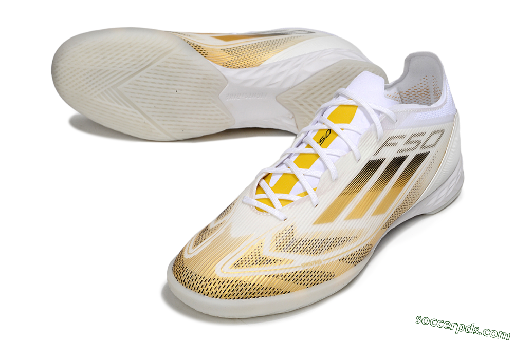 Adidas F50 Pro IC Low-Tops Football Shoes - White/Black/Gold 3