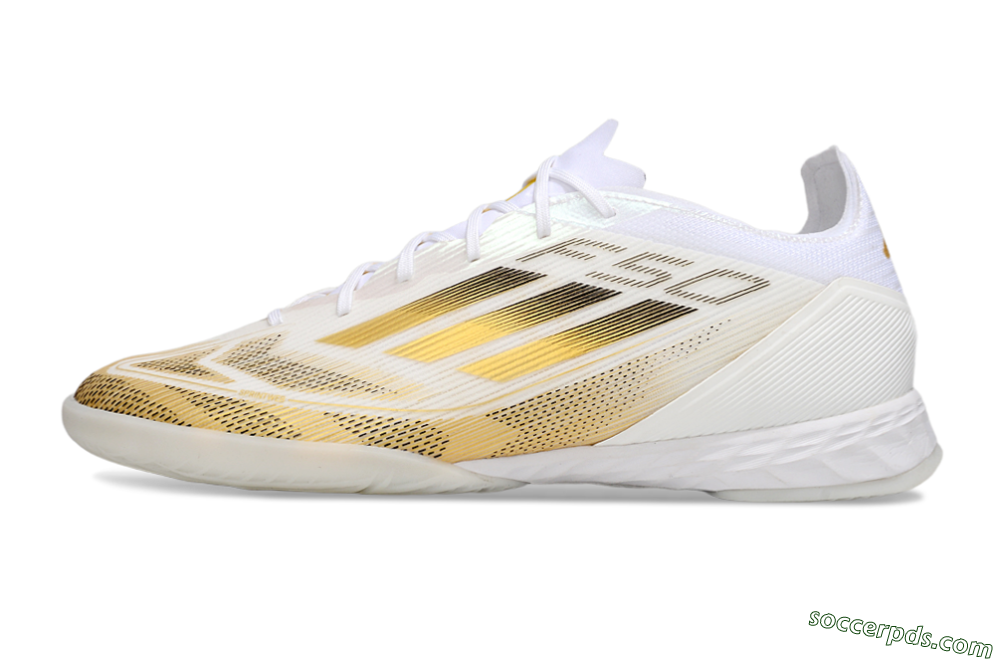 Adidas F50 Pro IC Low-Tops Football Shoes - White/Black/Gold 2